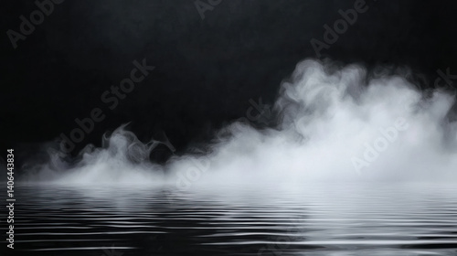 Wallpaper Mural A serene scene featuring rippling water beneath a wispy fog, set against a dark, moody backdrop. Torontodigital.ca