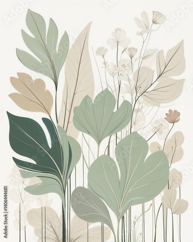 minimalist botanical illustration green leaf boho style