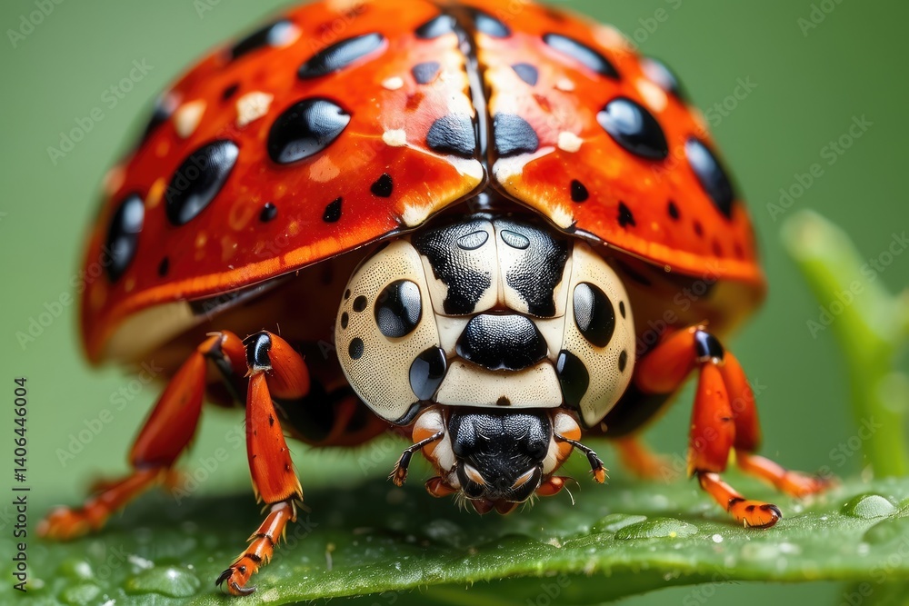 Naklejka premium Ladybug Among the Leaves