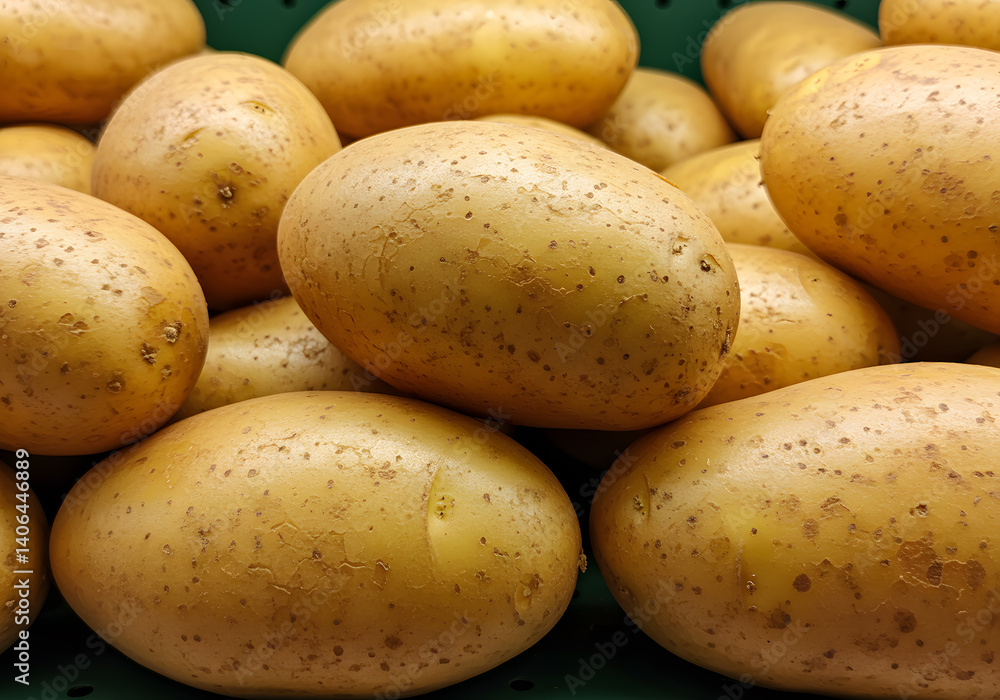 Close-Up of Fresh Potatoes on Clean Supermarket Shelf Close-Up of Fresh Potatoes on Clean Supermarket Shelf