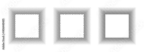 Black linear square frame set. Striped geometric border collection in minimalist style. Thin overlap line picture frame bundle. Vector simple boarder element pack for photo, cadre, poster, card, decor