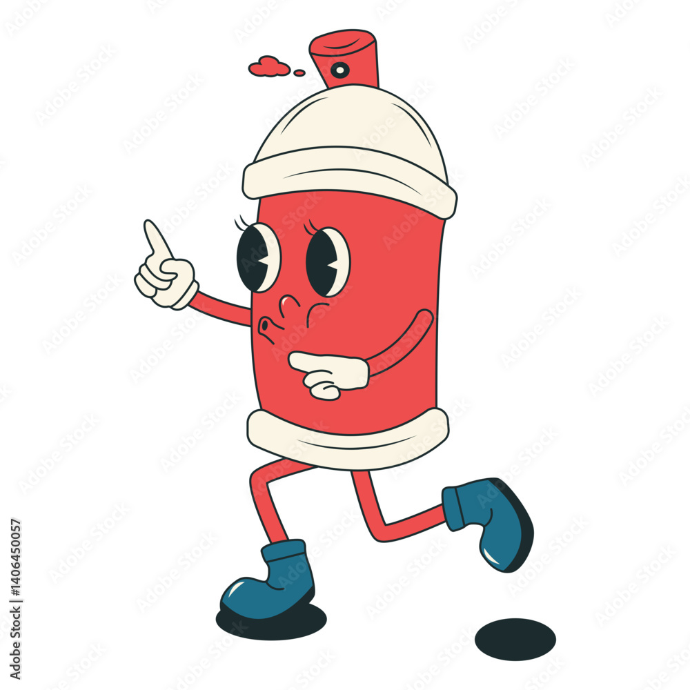 Obraz premium Spray Paint Cans Character with Vintage Cartoon Design Style. Vector Illustration