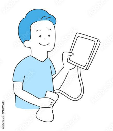 ポータブルのエコーを持つ男性のイラスト　ベクター
