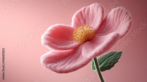 A delicate pink flower with soft petals and vibrant stamens, set against a subtle pink background, showcasing beauty and elegance.