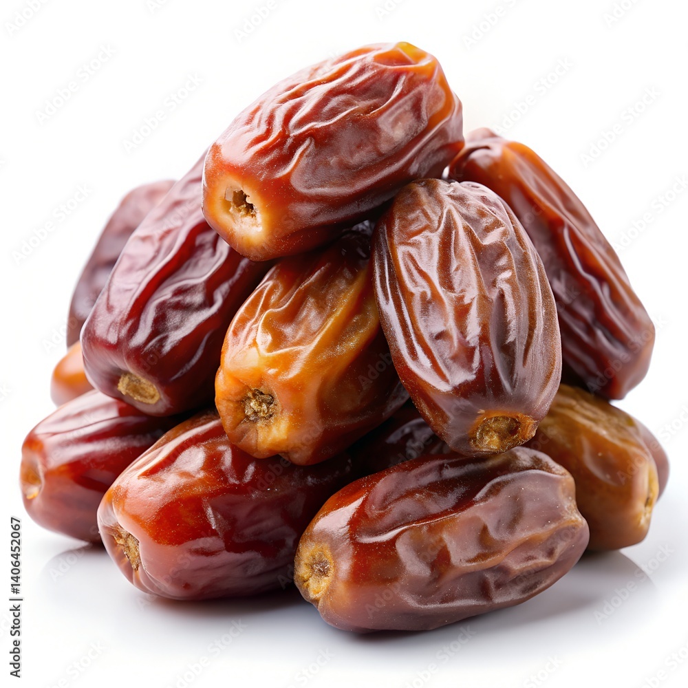 Date fruit, single or in small bunch, realistic detail, hyper-realistic texture, rich brown tones Date fruit, single or in small bunch, realistic detail, hyper-realistic texture, rich brown tones