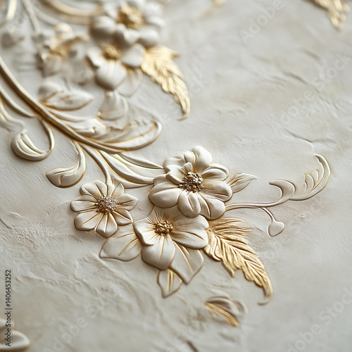 Delicate Thai pattern embossed on handcrafted parchment paper with gold leaf accents.