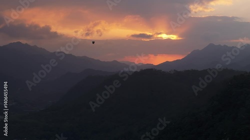 Wallpaper Mural Drone shot of latterns flying in Shifen, Taiwan during sunset Torontodigital.ca