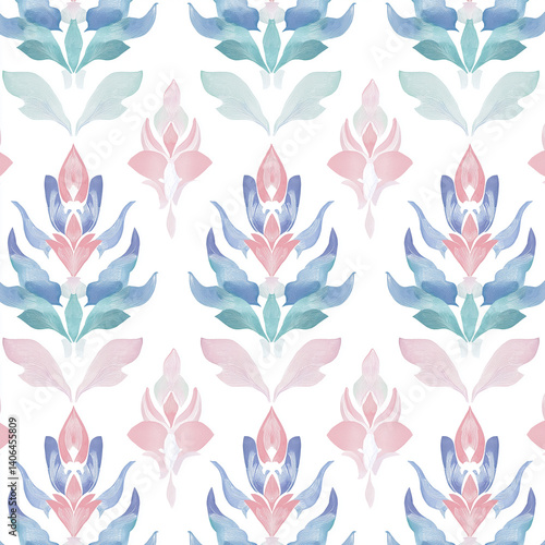Minimal Thai Kanok pattern in pastel tones on white background for modern design.
