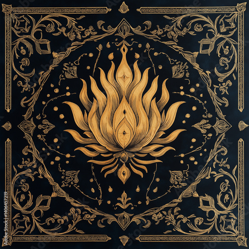 Thai art design combining flame-shaped motifs with sacred geometry.