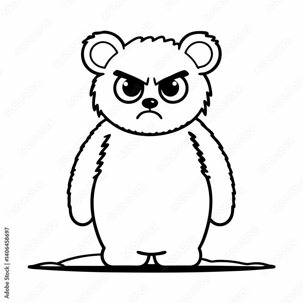 Obraz premium Grumpy Bear Cartoon Illustration Cute Angry Animal Design, children's book illustration style