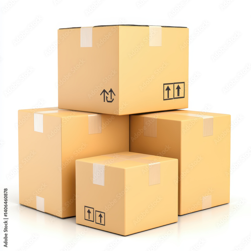 Fototapeta premium Stacked Moving Boxes for Shipping and Storage in Bright Lighting