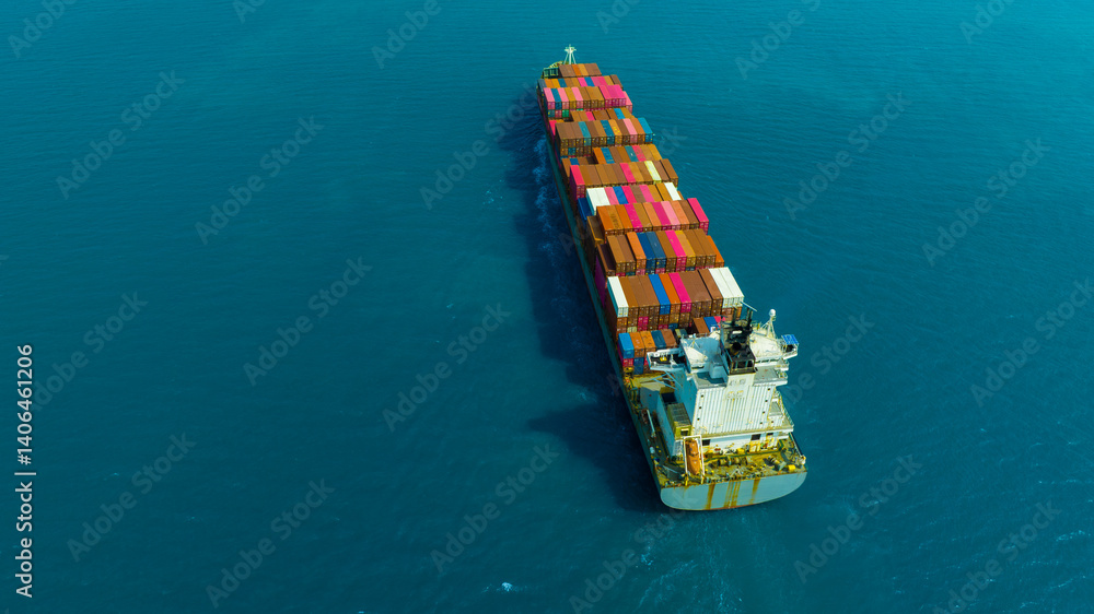 Aerial view of the freight shipping transport system cargo ship container. international transportation Export-import business, logistics, transportation industry concepts