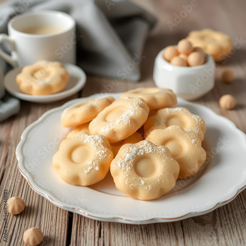 butter cookies or kue semprit on the wooden table