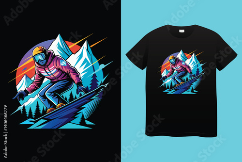Ski winter sport vintage typography t shirt design with glasses and skier silhouette	