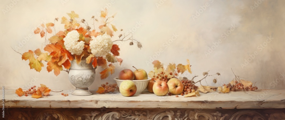 Vase of leaves arranged horizontally