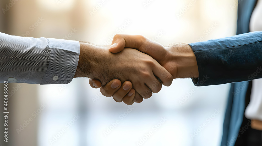 Close-Up of Two Business People Shaking Hands in Formal Attire Indoors with Blurred Background in Natural Daylight During a Meeting Close-Up of Two Business People Shaking Hands in Formal Attire Indoors with Blurred Background in Natural Daylight During a Meeting