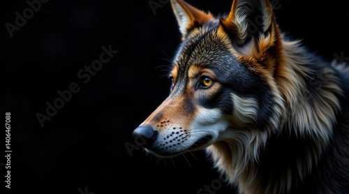 Obraz na płótnie A Majestic Canine Profile Against a Dark Background, Showing Intricate Fur Detail and Striking Eyes w salonie