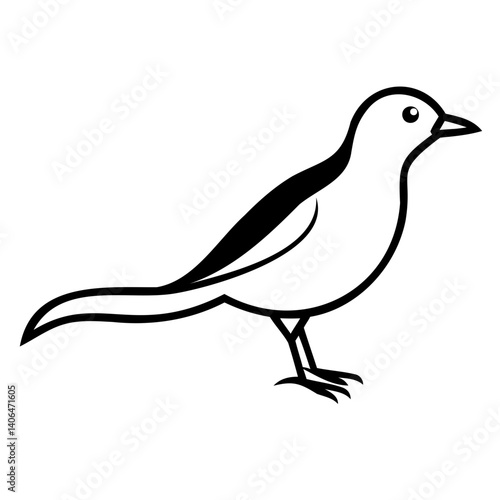 Elegant Myna Bird Silhouette Vector: Line Art Design on Transparent Background