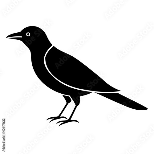 Elegant Myna Bird Silhouette Vector: Line Art Design on Transparent Background