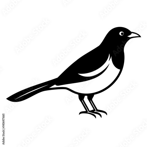Myna Bird Line Art Vector Black Silhouette Isolated on Transparent Background