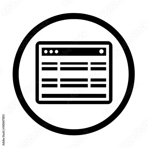 Round icon of a browser window interface representing web development, front-end structure, and responsive design