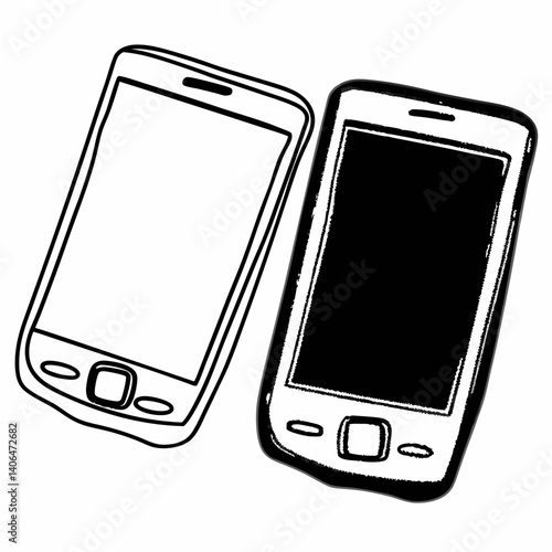 Hand Drawn Smartphone Illustration Mobile Device Technology Graphic Design Element, children's book coloring 