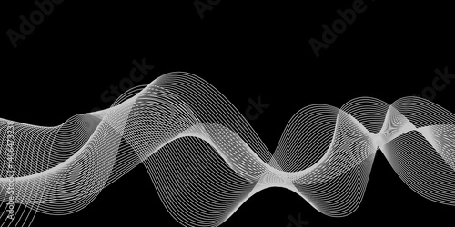 Abstract black background with white line. Modern template abstract design flowing particles digital frequency track equalizer. abstract wave line for banner, wallpaper background with wave design