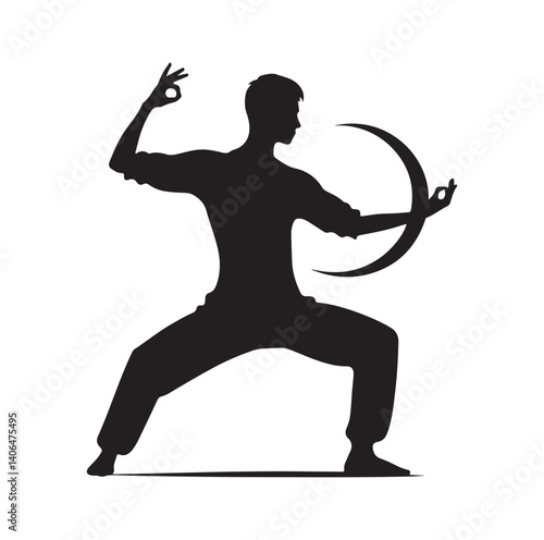 Tai Chi pose silhouette vector illustration