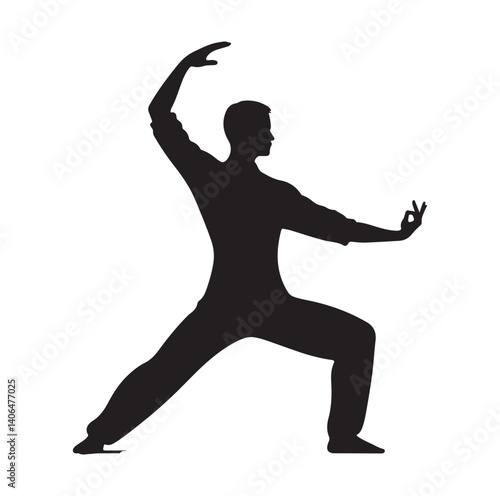 Tai Chi pose silhouette vector illustration