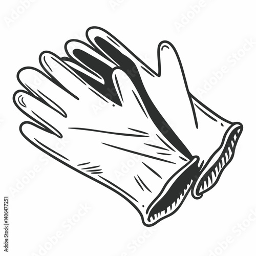 Handdrawn of a pair of protective gloves isolated on white background, ideal for medical, cleaning, or industrial use, showcasing safety and hygiene in a simple, clear design