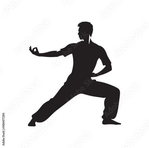 Tai Chi pose silhouette vector illustration