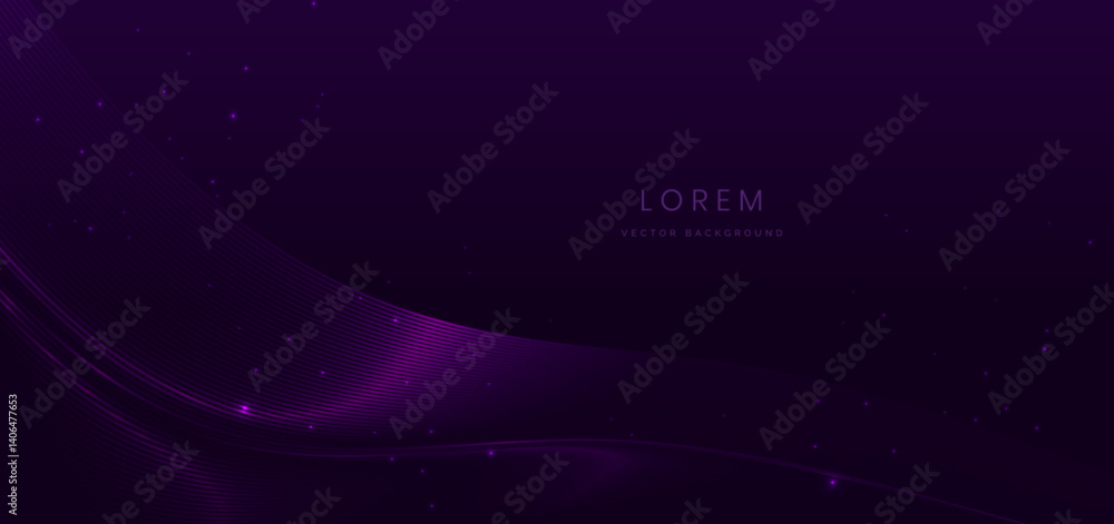 Fototapeta premium Abstract glowing neon purple wave light lines on dark purple background. Modern design.
