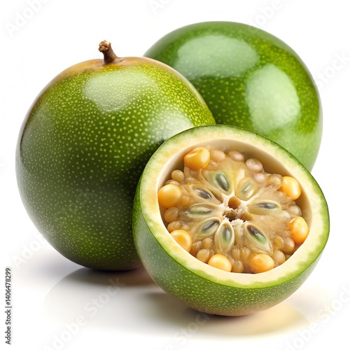 Monk fruit, ultra-realistic, high detail, high resolution, isolated on pure white background