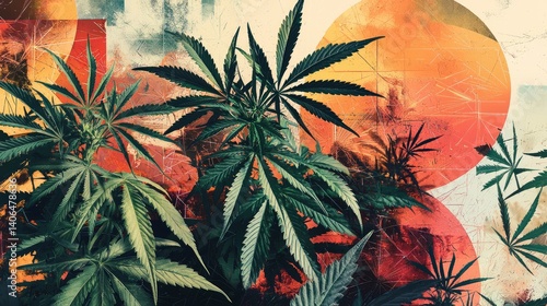 Vibrant Cannabis Plants with Colorful Background Elements