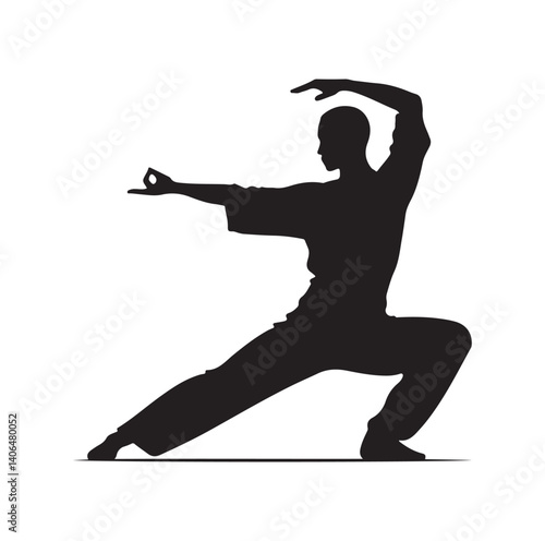 Tai Chi pose silhouette vector illustration