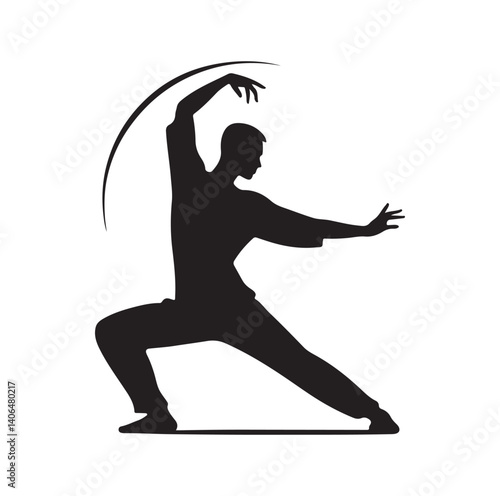 Tai Chi pose silhouette vector illustration