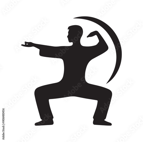 Tai Chi pose silhouette vector illustration