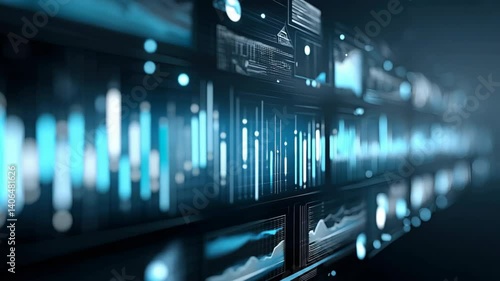 Wallpaper Mural Futuristic Digital Data Visualization with Glowing Graphs and Analytics in Dark Interface Torontodigital.ca