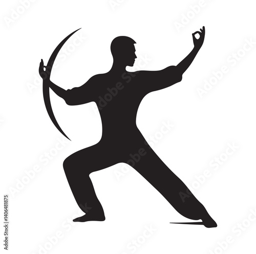 Tai Chi pose silhouette vector illustration