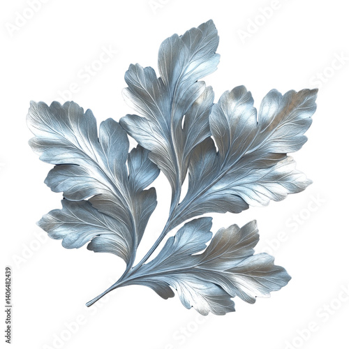 Dusty Miller leaves with silver foliage isolated on white background
