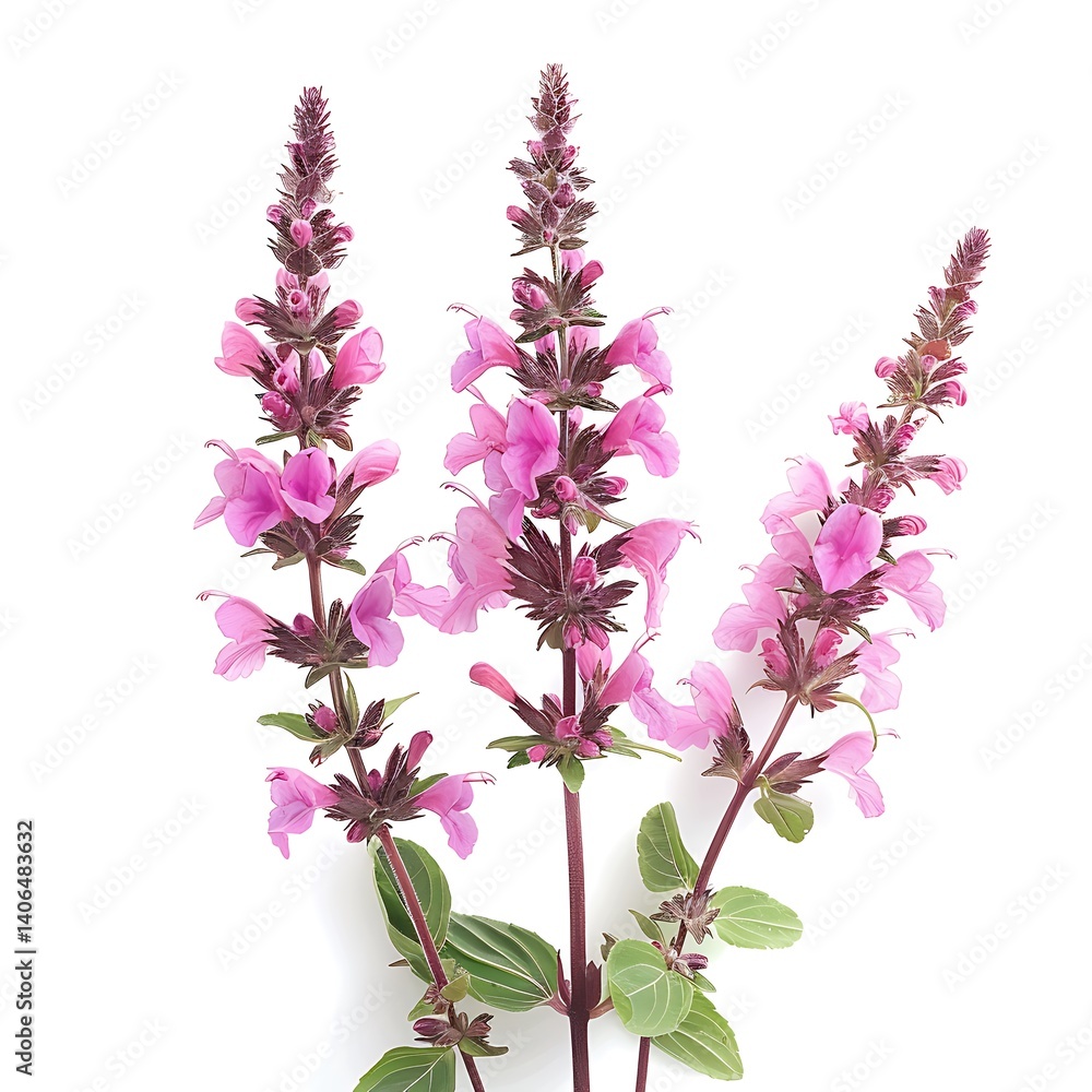 Pink Salvia Isolated on White Background. Beautiful Salvia Flower