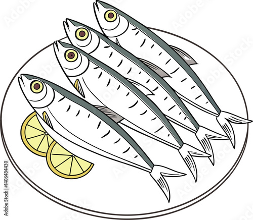 Anchovies in a Plate Vector Illustration for Seafood Lovers