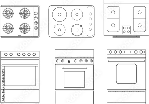 silhouette design vector illustration sketch drawing of kitchen interior furniture stove oven for cooking food