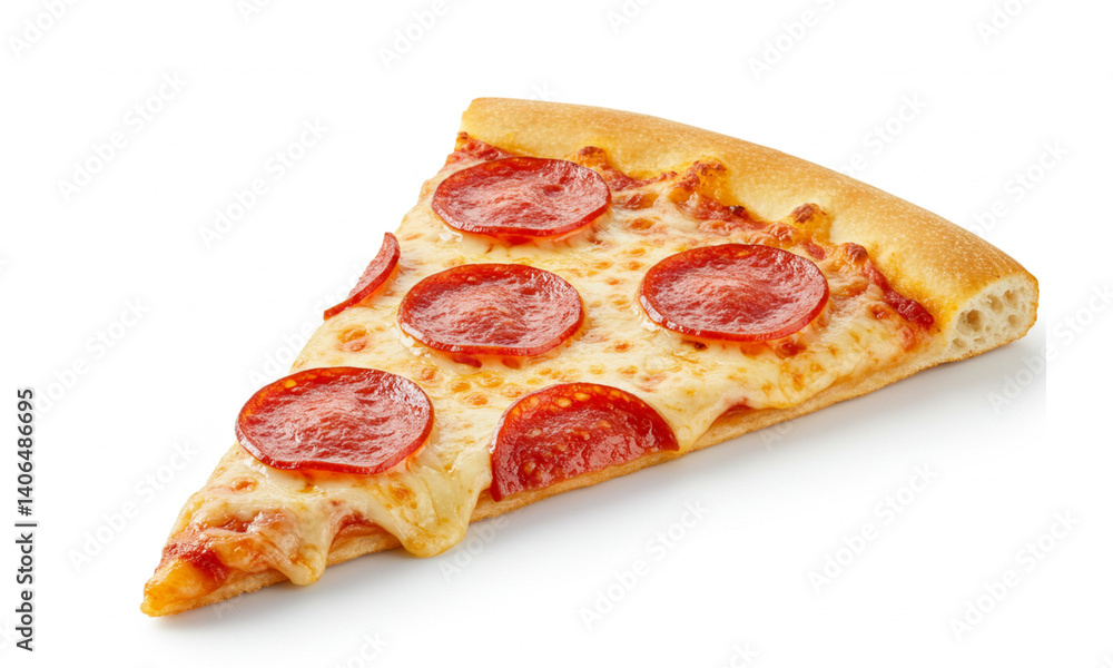 A single slice of pepperoni pizza with stretchy melted cheese and a crispy crust, placed on a clean white surface. The realism highlights each topping and texture.
A single slice of pepperoni pizza with stretchy melted cheese and a crispy crust, placed on a clean white surface. The realism highlights each topping and texture.