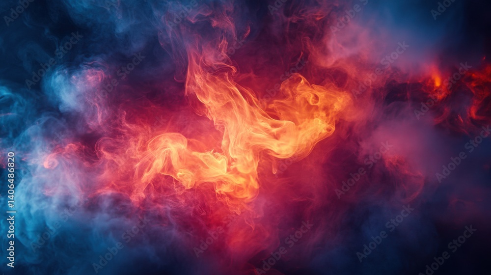 An abstract depiction of vibrant orange and red flames intertwined with blue smoke, creating a dynamic and captivating visual effect. An abstract depiction of vibrant orange and red flames intertwined with blue smoke, creating a dynamic and captivating visual effect.