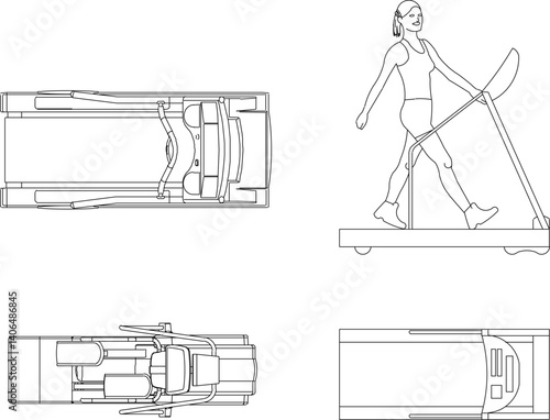 silhouette design vector illustration sketch image of fitness equipment treadmill for exercising in gym sport center