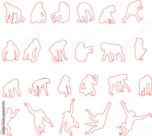 silhouette design vector illustration sketch of animal image of monkey chimpanzee for design completeness
