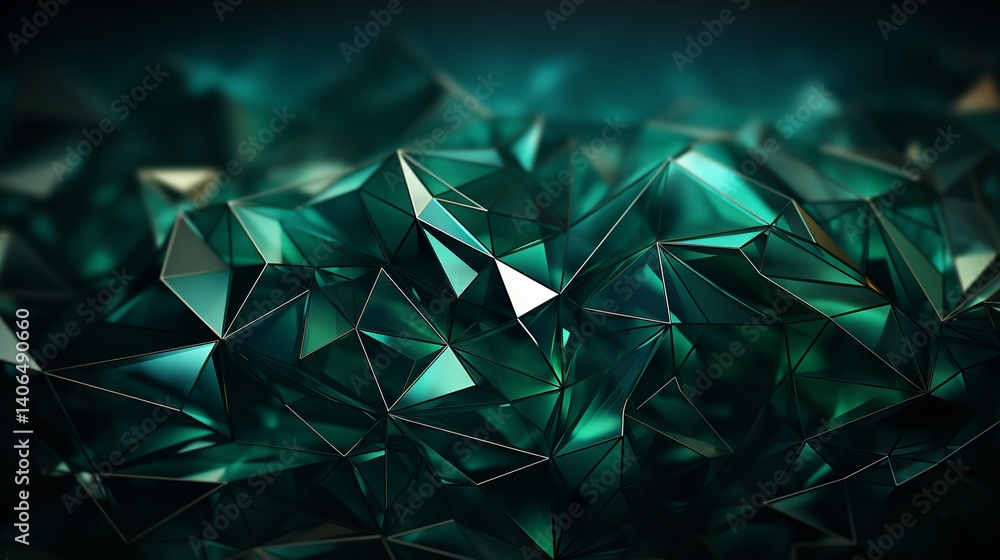 Dynamic And Luxurious Green Low Poly Abstract Background.

