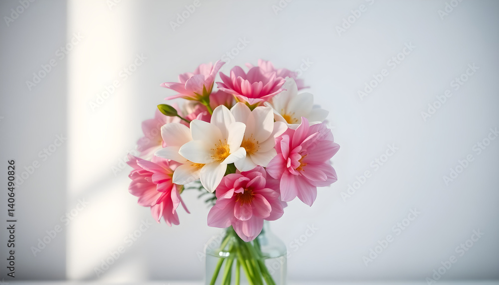Fototapeta premium vase filled with pink and white flowers