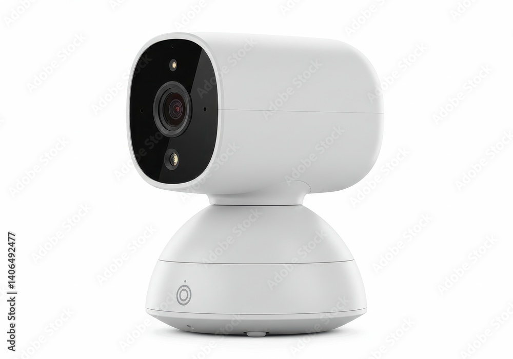 A close up shot of a white security camera on a white background in a studio setting A close up shot of a white security camera on a white background in a studio setting